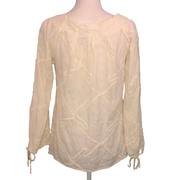 Chelsea & VIOLET Sz S Women's Cream Eyelet 3/4 Sleeve Drawstring Blouse Top - Picture 7 of 7